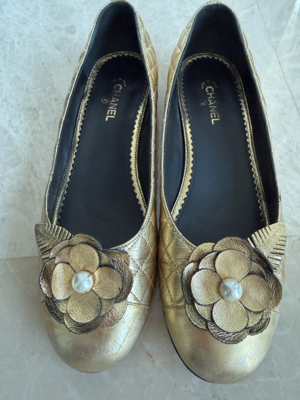 Chanel Gold Metallic Floral Ballet low heels  Flats shoes Size 39,5 - Picture 6 of 16